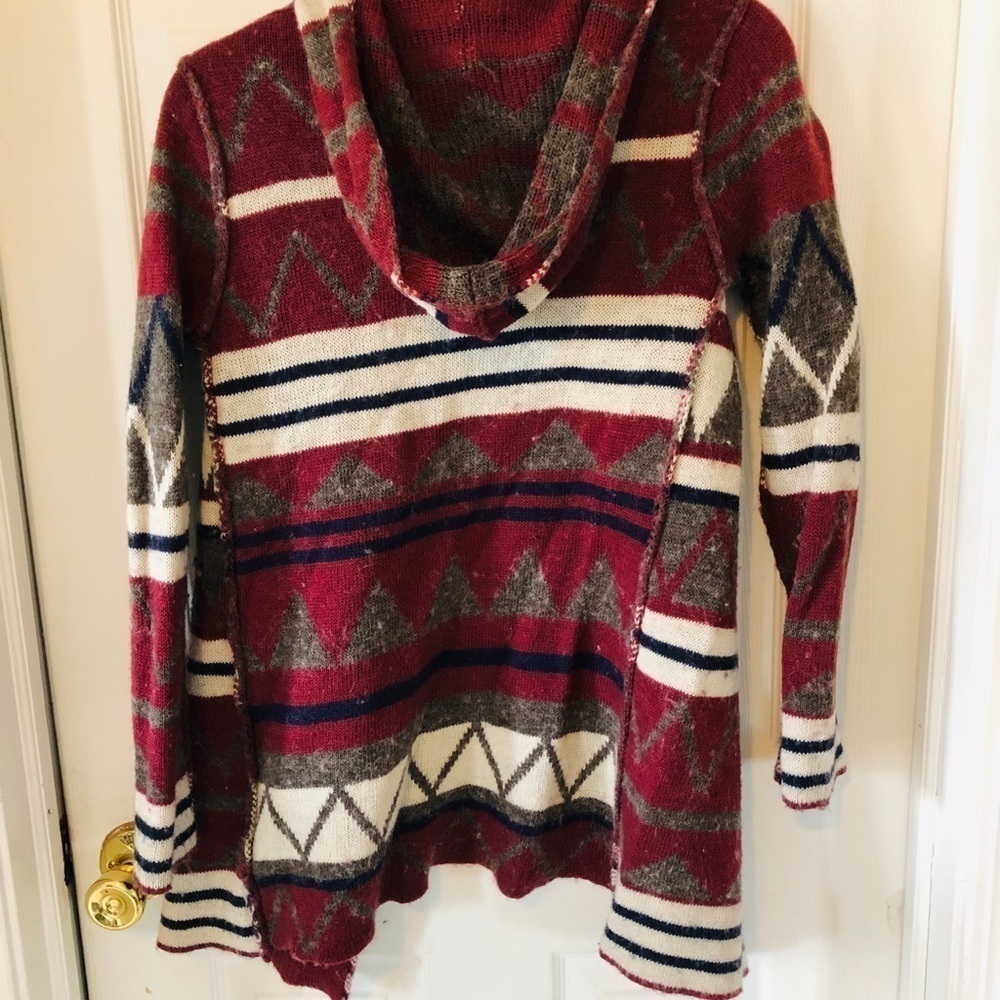ELAN burgundy Western Aztec wool blend hooded cardigan sweater size small - Picture 6 of 6